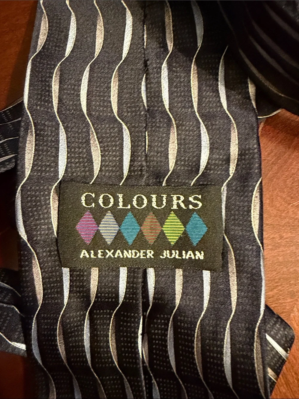 Alexander Julian Black Tie with Silver Wavy Stripes